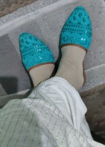 Teal Lace Mules