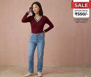 Classic Blue Denim Jeans &amp; Maroon Tee