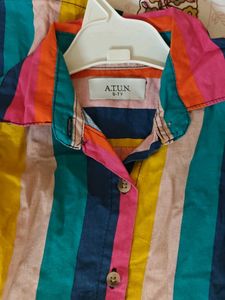 Vibrant Rainbow Striped Button-Up Dress