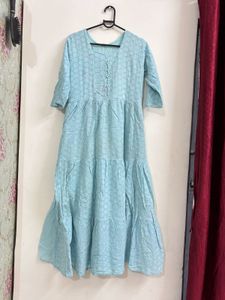 Sky Blue Tiered Cotton Kurta