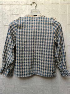 New with tag Korean Cute Gingham Ruffle Blouse