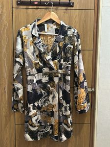 Abstract Print V-Neck Midi Dress