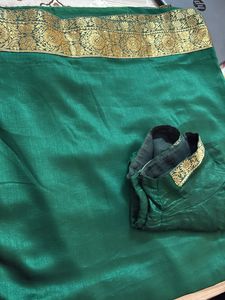 Elegant Green Silk Saree with Golden Border