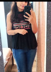 Chic Black Pleated Peplum Top