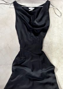 Elegant Black Satin Cowl Neck Dress