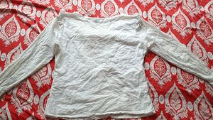 White Textured Long Sleeve Top