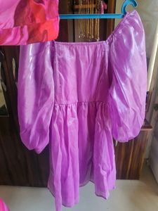 Lilac Puff Sleeve Midi Dress