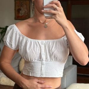 vintage new me Off-Shoulder Puff Sleeve Crop Top