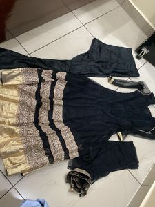 Black &amp; Gold Embroidered Kurta Set