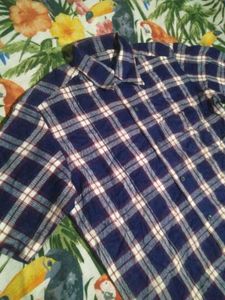 women's Blue Plaid Short Sleeve Shirt