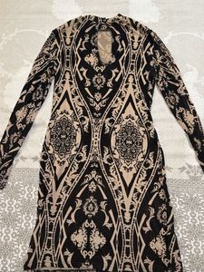 Elegant Patterned Mock Neck Dress