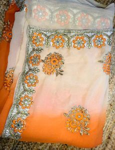 Stunning Orange Ombre Embroidered Saree