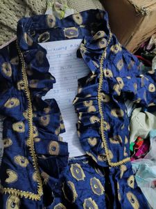 Blue Printed party wear long jacket