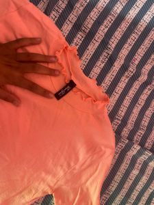 Bright Coral Mock Neck Top