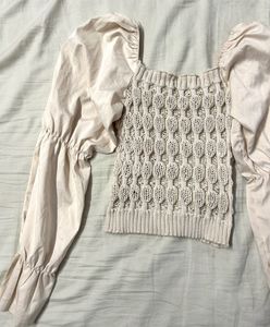 Puff Sleeve Cream Knit Top