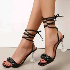 Black Lace-Up Heeled Sandals