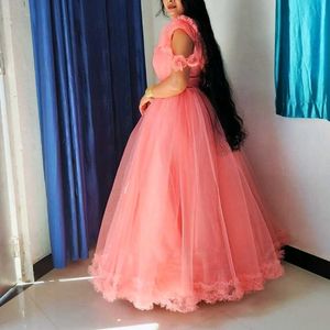 Elegant Peach Tulle Gown