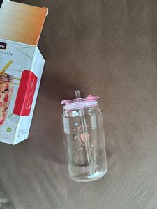 Glass Tumbler with Straw