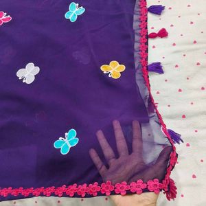 dark Purple Butterfly Saree unstitched blouse