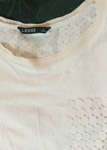 Cream Lace Pocket T-Shirt
