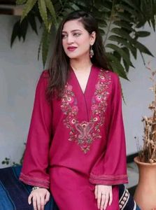 ✨ Royal Wine Embroidered Kurta Pant Set for Women