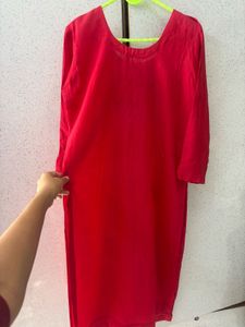 Vibrant Red Kurta with Floral Embroidery