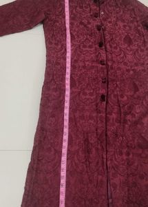 Maroon Embroidered Sherwani Style Kurta
