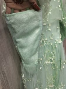 Mint Green Net Off-shoulder Frock