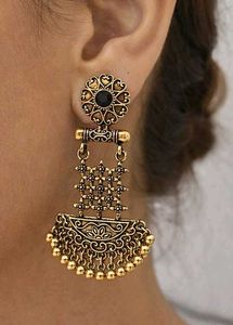 Oxidised Gold Long Jhumka Earrings