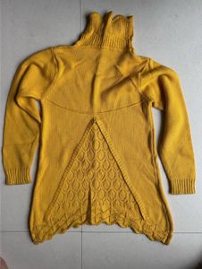 Yellow Swan Print Turtleneck Sweater