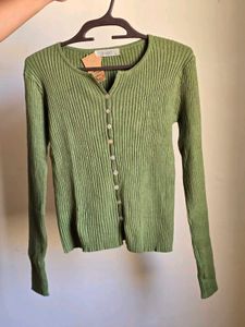 Ribbed V-Neck Button-Up Cardigan
