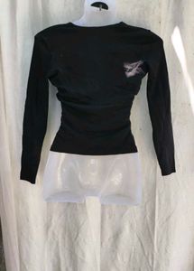 30209. Stylish Black V-Neck Long Sleeve Top