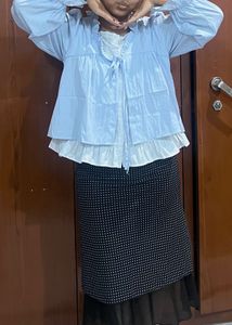 Light Blue Ruffled Puff Sleeve Top