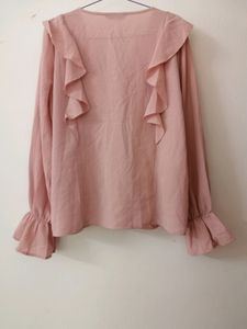 Korean Pink Shein Top With Long Puff Sleeves