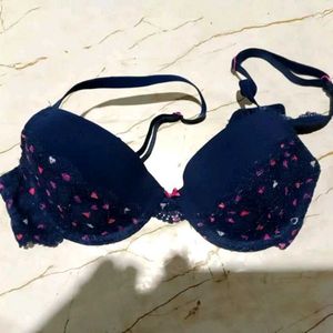Cute Navy Blue Bra with Pink Hearts