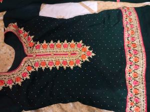 Green work Embroidered gharara set