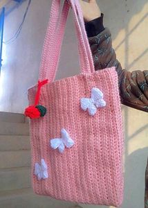 Crocheted Pink Tote Bag