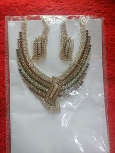 new Sparkling Rhinestone Necklace, Earring Set+