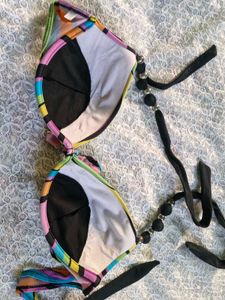 Vibrant Rainbow Tie-Front Bikini Top