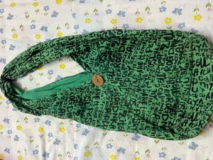 Green Letter Print Hobo Bag