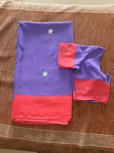 Purple &amp; Pink Saree with Blouse Piece