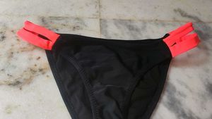 Black Bikini Bottom with Coral Accents