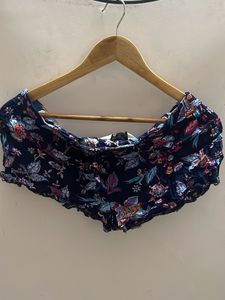 Blue Floral Print Off-Shoulder Top