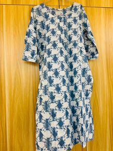 Blue &amp; White Printed Cotton Kurta