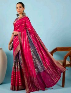Vibrant Pink Saree with Traditional Art  Mysore vi