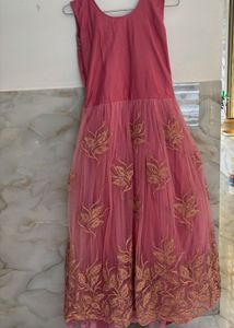 Net Embroidered Pink Gown
