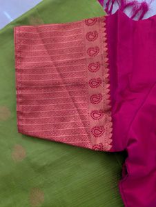 Elegant Pink &amp; Parrot Green Soft Silk Blend Saree