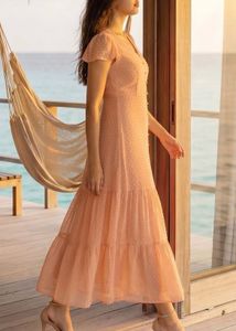 Peach Swiss Dot Tiered Maxi Dress