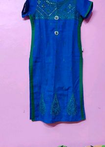 38size Vibrant Blue Kurta with Green Accents