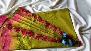 Beautiful Olive Green Saree with Tassels